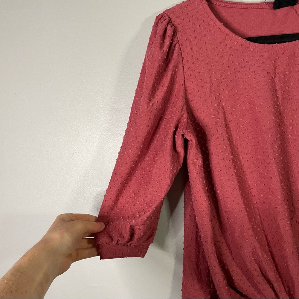 W5 Pink 3D Polka Dot Statement Sleeve Faux Knit Waist Boho Blouse Size Medium - Picture 4 of 5
